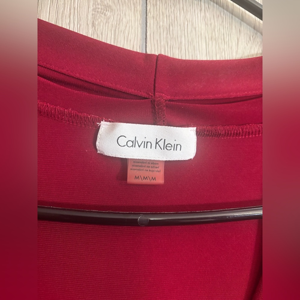 Calvin Klein Deep Red V-Neck Blouse - Picture 2 of 3